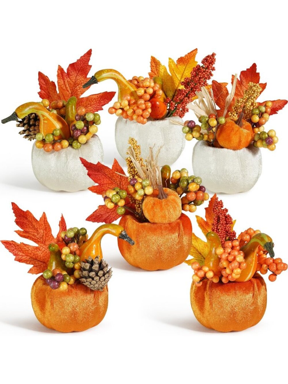 New Set of 6 Artificial Pumpkins Decorations, Decorative Fabric Orange
